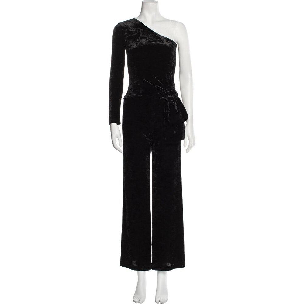 Black Halo EVE black women one sleeve formal wide leg velvet jumpsuit size 2 NWT
